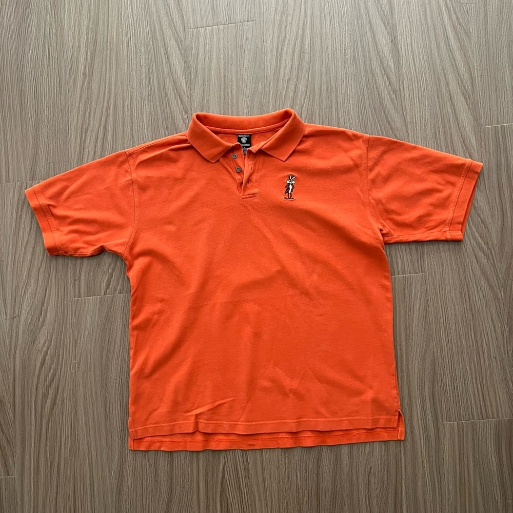 Vintage Warner Bros Studio Store Polo Shirt Mens Large Orange Wile E. Coyote